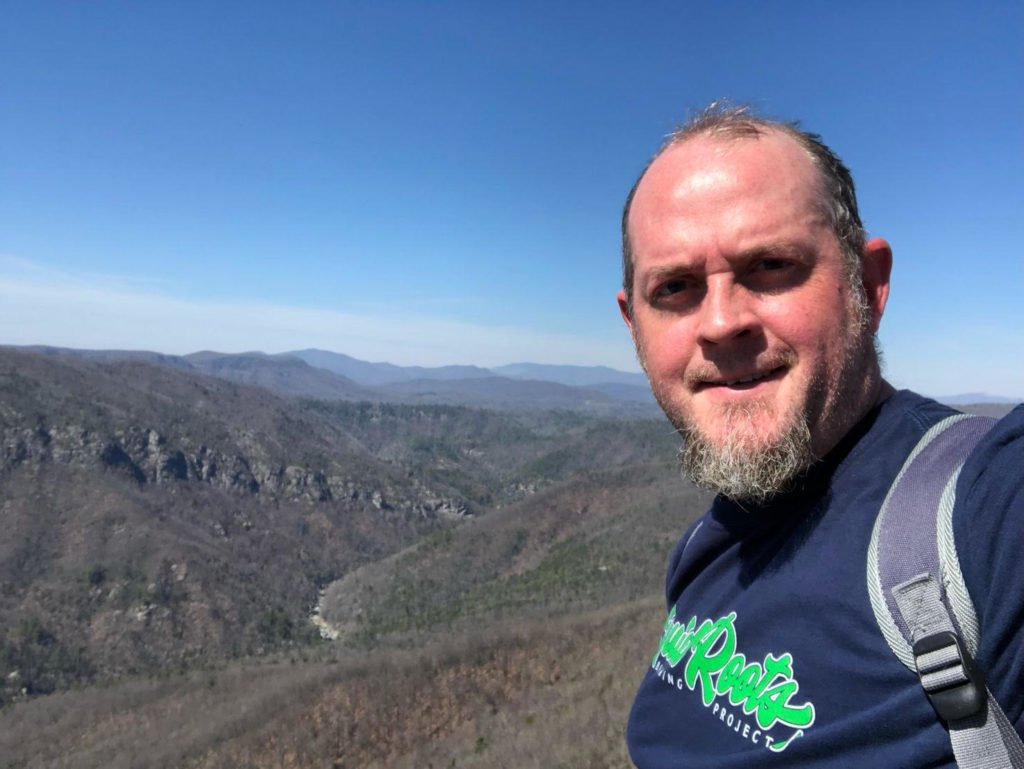 Low & Slow Barbecue Show Host Michael "Chigger" Willard overlooking the Linville Gorge from Table Rock.
