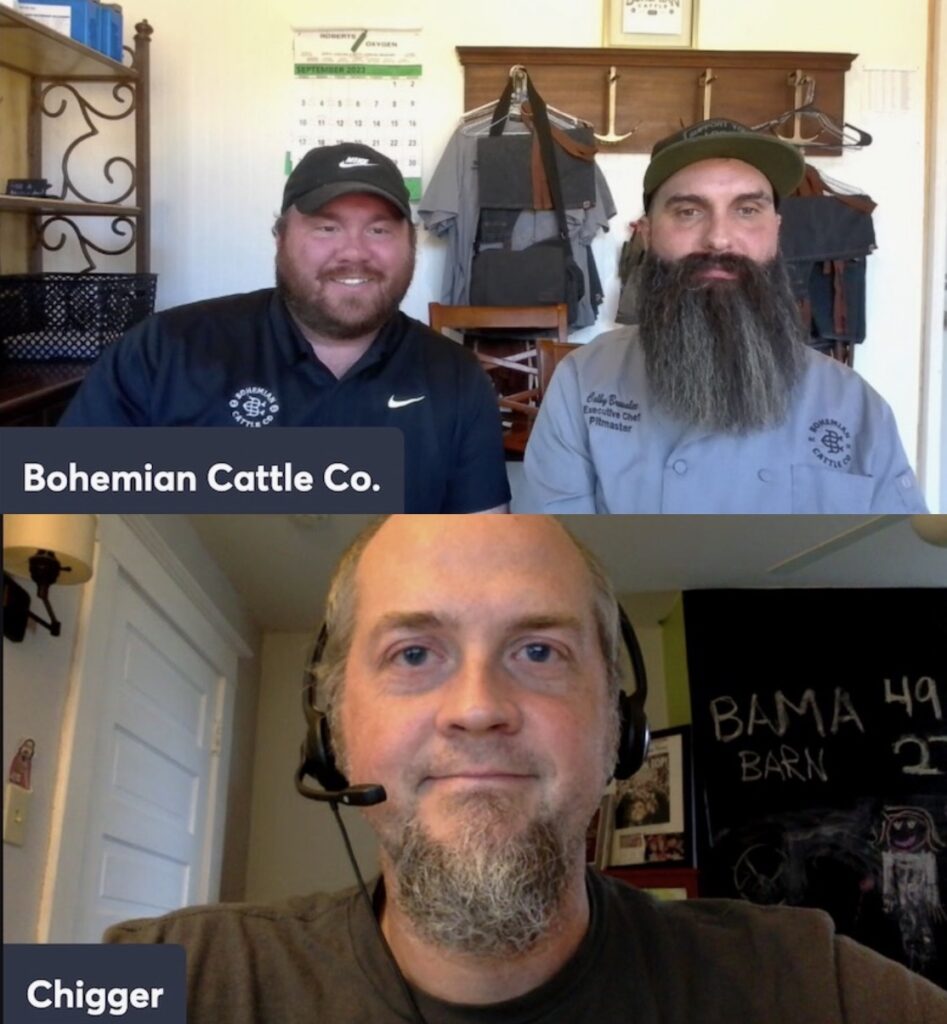 Bohemian Cattle Co Brand Manager Bradley Bonning, Executive Chef and Pitmaster Colby Brownlee, and Low & Slow Barbecue Show host Chigger Willard.