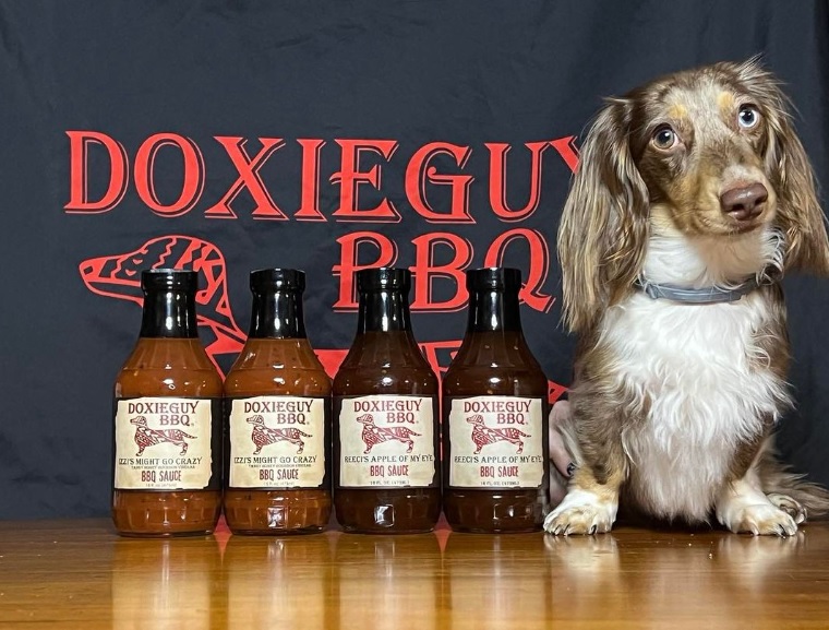 Doxie Guy BBQ sauces and their inspiration, Reeci the dachshund.