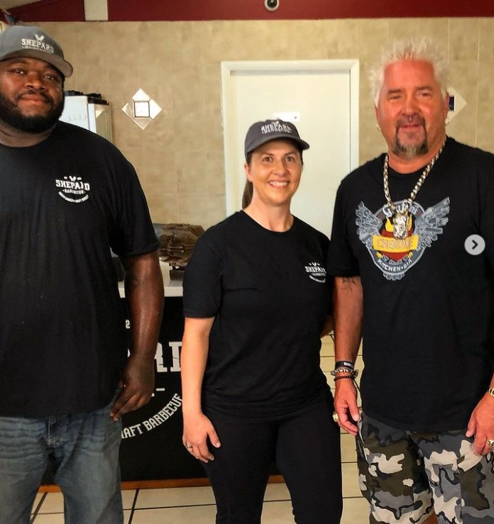 Shepard Barbecue team with Guy Fieri during Diners, Drive-ins and Dives.