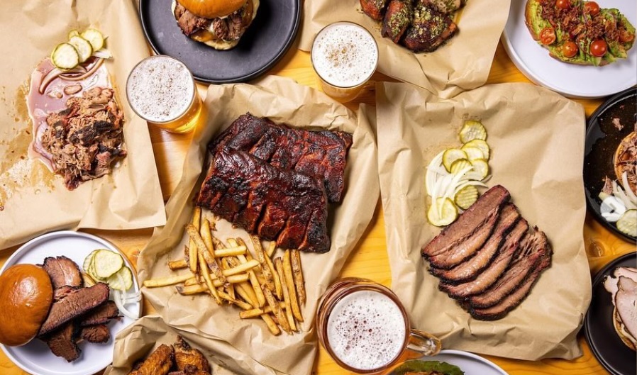 Barbecue and beer choices.