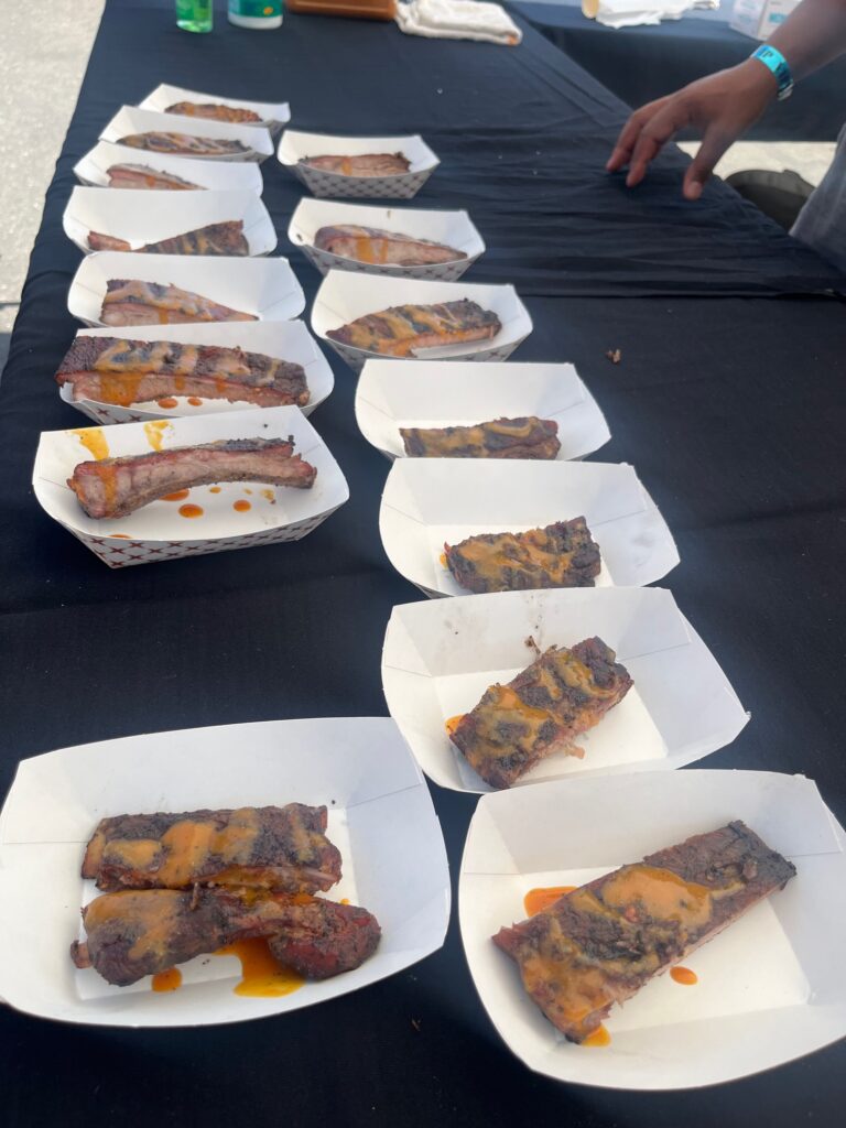 St. Louis style ribs with peach mustard sauce. 