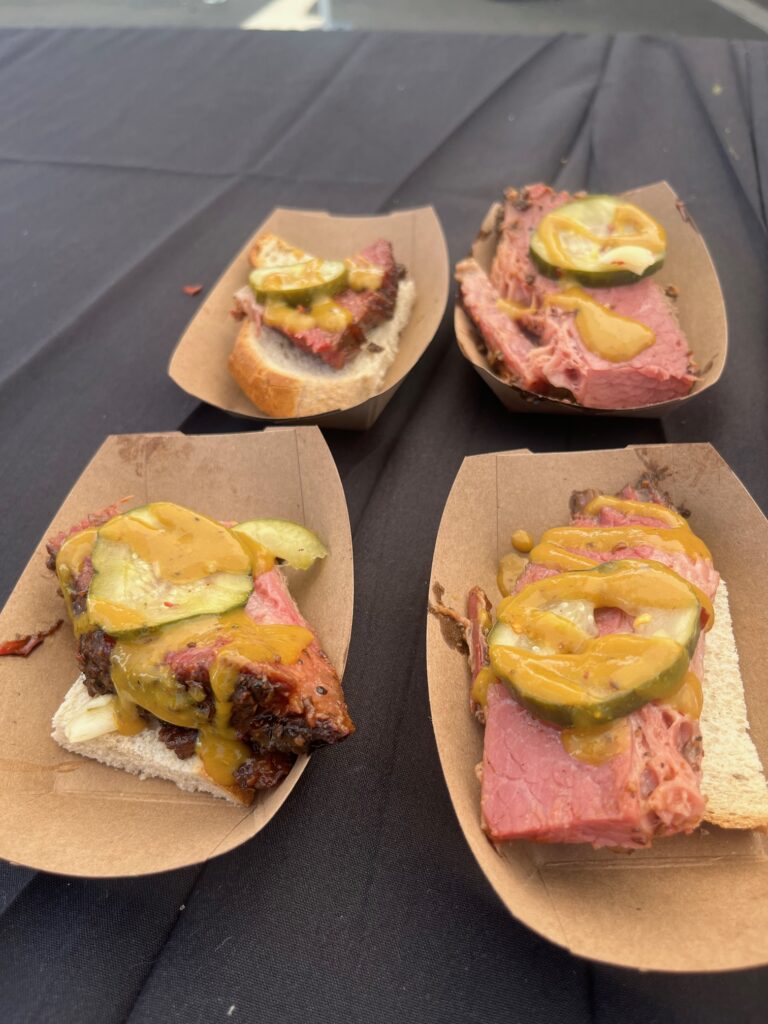 Trays of smoked brisket pastrami from County Smoak.